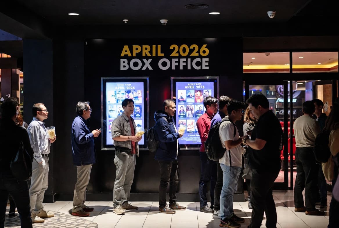 Glowing cinema marquee under a night sky